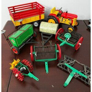 Vintage Lot 8 Czech Tin Toy Motorized Farm TRACTOR Pavok Nachod Argo Zetor Zin